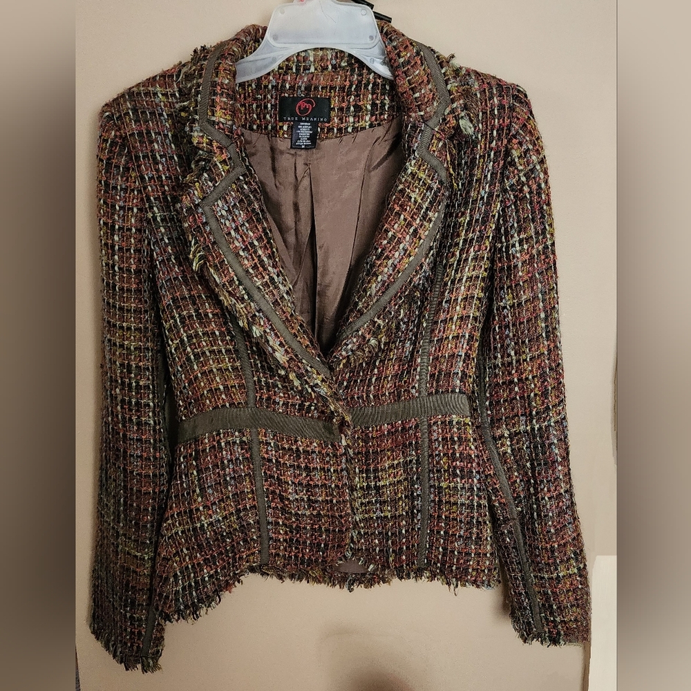 True Meaning Brown Blazer with Fitted Silhouette and Textured Fabric